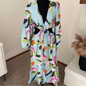 LIKE NEW - a new day Light Blue Floral Cutout Maxi Dress with Multicolor Print